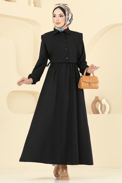 ModaMerve Yelekli Terikoton Elbise Takım 3059KTR750-MS Siyah