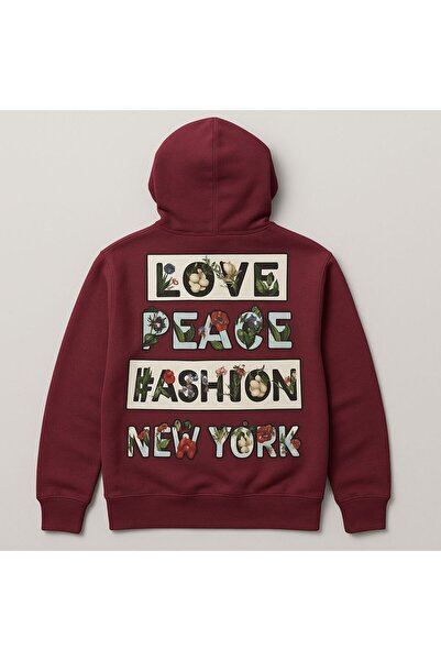 CLASSY.MODA سويت شيرت بقلنسوة مطبوع عليه زهور وشعار نيويورك – ملابس الشارع لل...