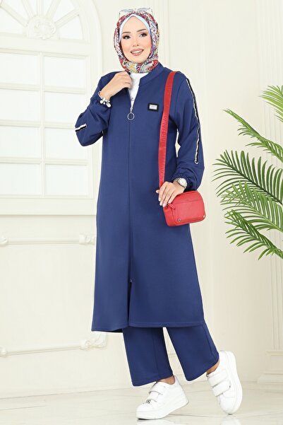 ModaMerve Önden Fermuarlı Üçlü Takım PL9164-MS İndigo