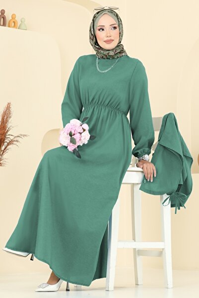 ModaMerve Yelekli Terikoton Elbise Takım 3059KTR750-MS Zümrüt
