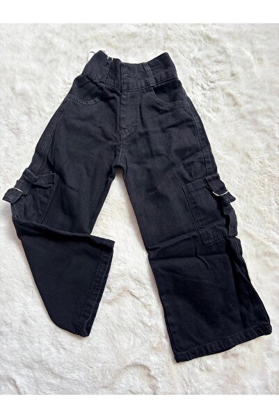 NurcanBebe Wide Leg Cargo Girl's Heart Jeans with Belt Attachment