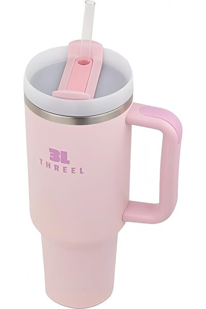 Generic 3L THREEL H2.0 1.18L Tumbler with Handle & Straw, Insulated Stainless Steel Coffee Tumbler,(Pink)