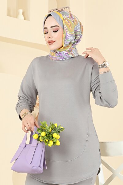 ModaMerve Taş Detaylı İkili Takım 2728AYD574-MS Gri