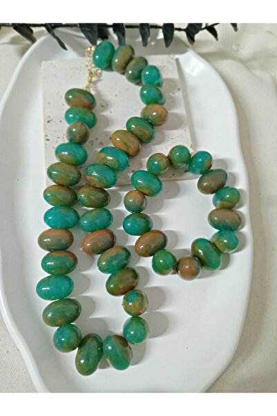 mos&more Green Variegated Ellipse Beaded Necklace Bracelet Set