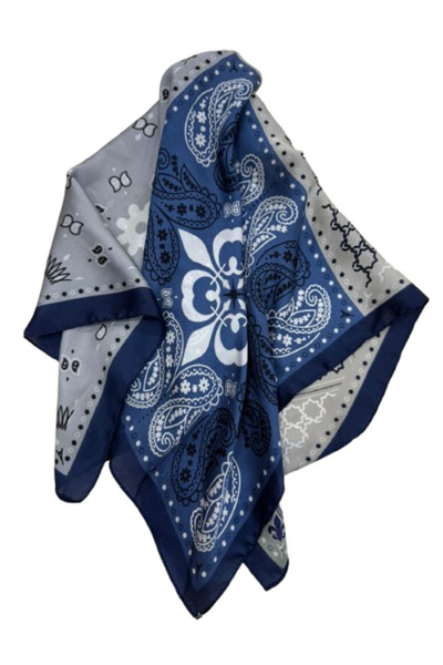 Axesoire 14890 Etnik ve Geometrik Motifli Mavi Bandana Fular 70x70 cm