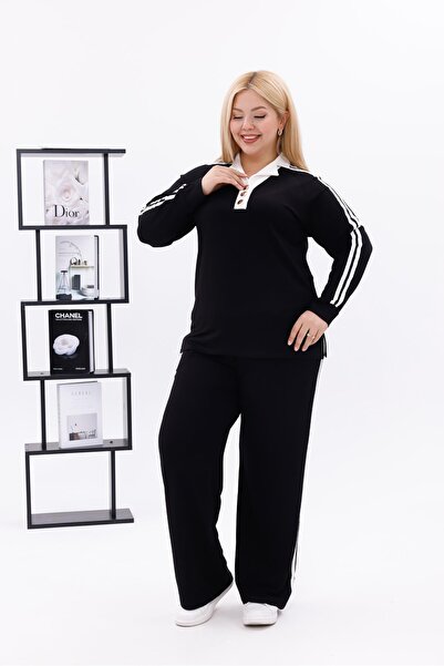 Siyezen Plus Size Gold Button Detailed Striped Suit