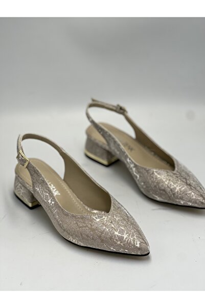 GÜLERSHOES Гарантовані туфлі з гострим носком, відкритою задньою частиною, застібкою ззаду, золотим атласним візерунком, розміри 36-37-38-39-40.