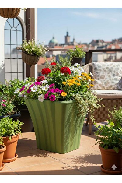 polivahome Begonvil 38 Cm Kare 28 Litre Plastik Saksı Drenaj Izgaralı Çiçek S...