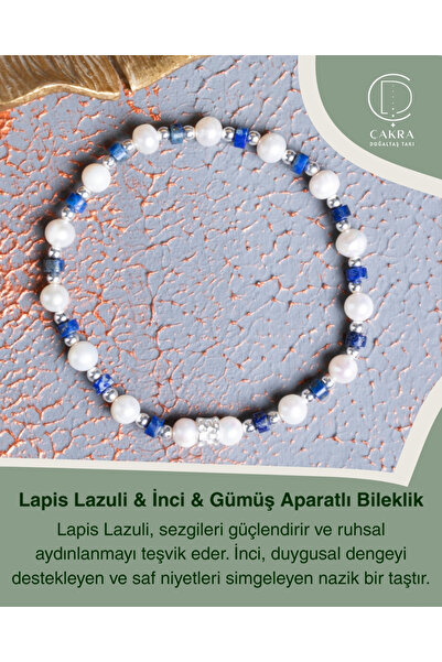 ÇAKRA DOĞAL TAŞ Lapis Lazuli & İnci & Gümüş Aparatlı Bileklik