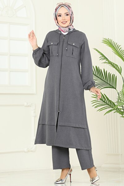 ModaMerve Önden Fermuarlı Cepli Takım 2715SL432-MS Antrasit