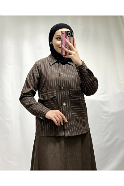 STYLENEST Striped Jacket and Long Skirt Two-Piece Set - Hijab Combination