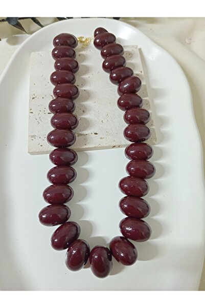 mos&more Marka Kolye, Bordo İri Boncuklu Şık Kadın Kolye