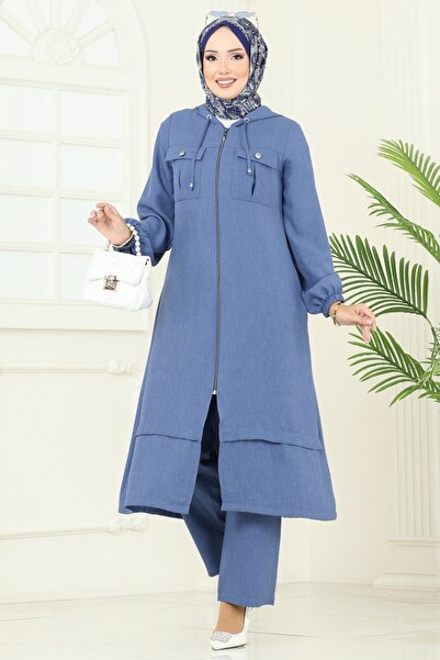ModaMerve Önden Fermuarlı Cepli Takım 2715SL432-MS İndigo
