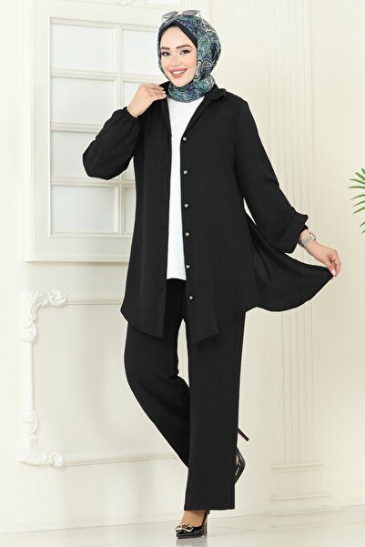 ModaMerve Arkadan Fermuarlı Tesettür Takım 2717SL432-MS Siyah