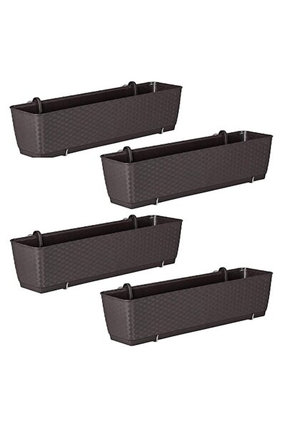 Prosperplast Set 4 jardiniere decorative cu suport metalic, Prosperplast, imitatie ratan, maro, 49.2x17.2x17.4 cm
