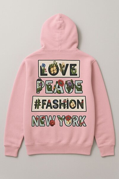 CLASSY.MODA سويت شيرت بقلنسوة مطبوع عليه زهور وشعار نيويورك – ملابس الشارع لل...