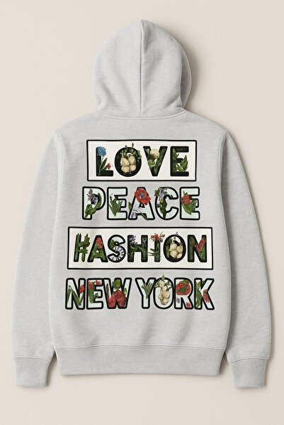 CLASSY.MODA سويت شيرت بقلنسوة مطبوع عليه زهور وشعار نيويورك – ملابس الشارع لل...