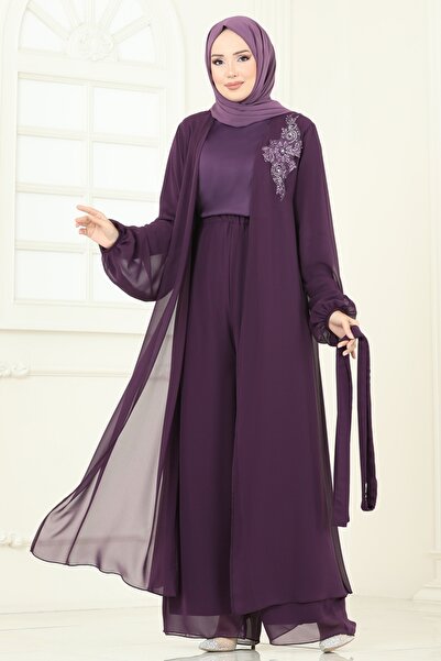 ModaMerve Güpür Detaylı İkili Takım 8113AB368-MS Mürdüm