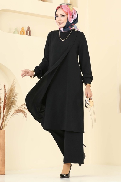 ModaMerve Aksesuar Düğmeli Aerobin Takım 448DVL817-MS Siyah