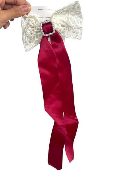 TAKIŞTIR مشبك آلي بتفاصيل حجرية وشريط أحمر اللون