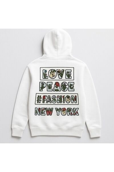 CLASSY.MODA سويت شيرت بقلنسوة مطبوع عليه زهور وشعار نيويورك – ملابس الشارع لل...