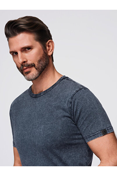 OMBRE Herren-T-Shirt mit Wascheffekt - Dunkelblau OM-TSWT-0116