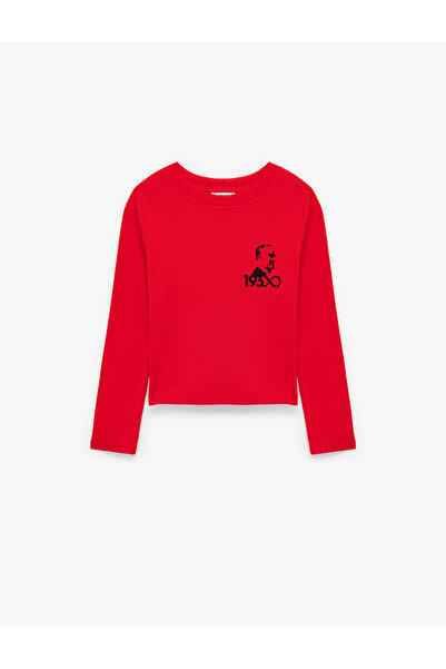 Koton Crew Neck Long Sleeve Cotton Atatürk Printed T-Shirt