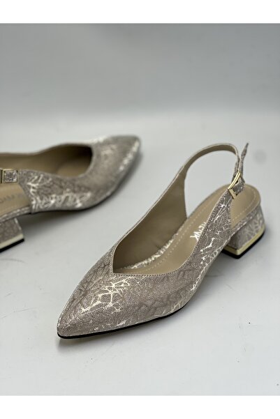 GÜLERSHOES Гарантовані туфлі з гострим носком, відкритою задньою частиною, застібкою ззаду, золотим атласним візерунком, розміри 36-37-38-39-40.