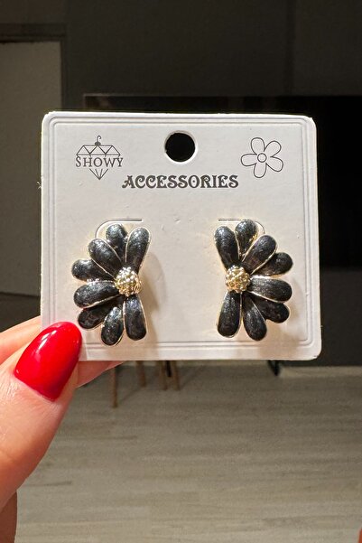 C&E Design Kadın Siyah Mineli Premium Lotus Küpe