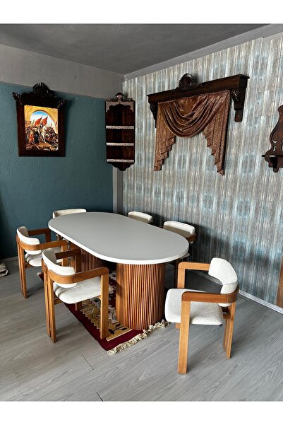 Meser Mobilya PTT MASA BEYAZ NATUREL MDF SABİT MUTFAK SALON MASASI/ARİN NATUR...