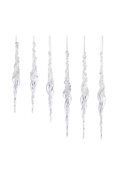 BraziPremium By OLLMA Set of 6 glass dove-shaped Christmas balls with glitter, 20/25 cm, transparent