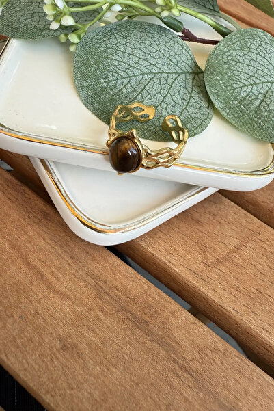 AURA ATELIER خاتم من الفولاذ من السلسلة العرقية باللون البني