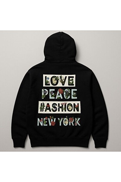 CLASSY.MODA سويت شيرت بقلنسوة مطبوع عليه زهور وشعار نيويورك – ملابس الشارع لل...