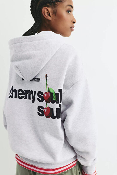 DİVİN Dont Hate Printed Hooded Oversize Sweatshirt Large Size