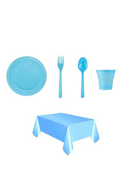 Ege Pastacılık Mavi Plastik Tabak Bardak Plastik Çatal Plastik Kaşık Masa Ört...