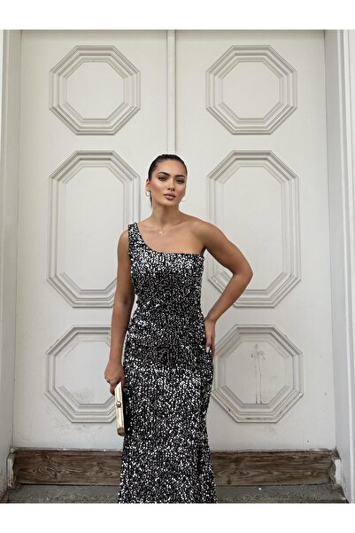 SELİN MODA EVİ Φόρεμα με παγιέτες με βελούδινο σχιστόλοιπο σχέδιο ΑΣΗΜΕΝΙΟ 58...