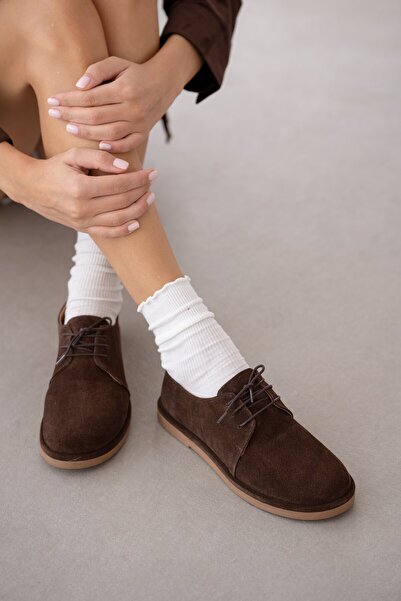 selin shoes Дамски мокасини от велур с връзки и дантела - КАФЯВ ВЕЛУР