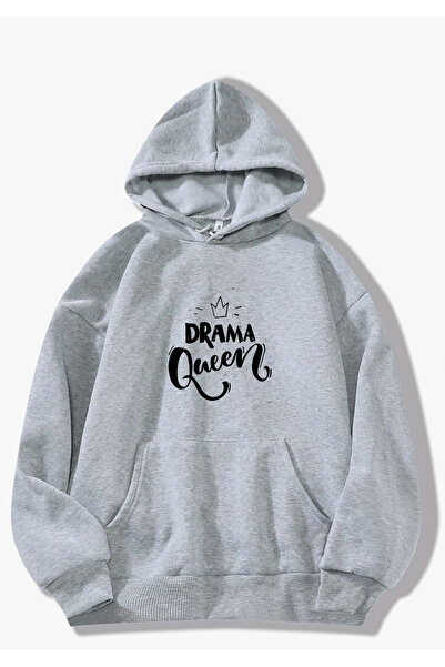 SUNFREE Popular Tredn Drama Queen Printed Hooded Grey Sweatshirt