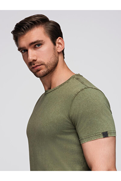 OMBRE Herren-T-Shirt mit Wascheffekt - Grün OM-TSWT-0116