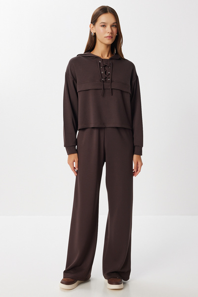 Lovelyİstanbul Çapraz Bağcıklı Modal Alt-Üst Takım LZV0031 KAHVERENGİ