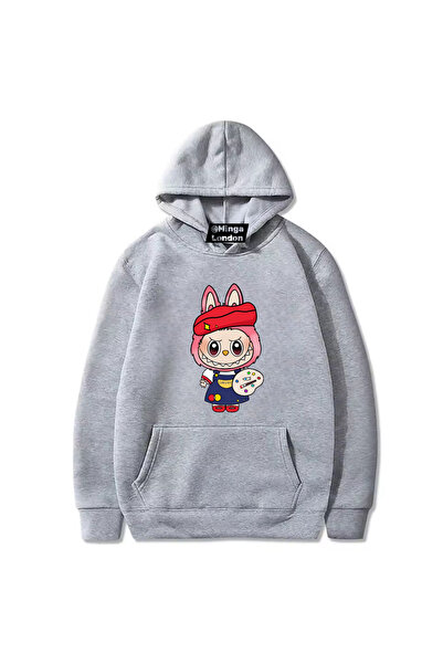 Minga London Grey Labubu Painter cu imprimeu supradimensionat Unisex Swea tri...
