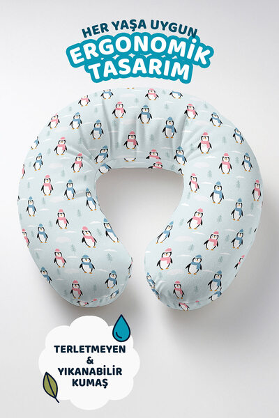 Evimde Bambaşka Jastuk za vrat Penguin Sa deznom Pamuk lu - Slatki plavo-roze...