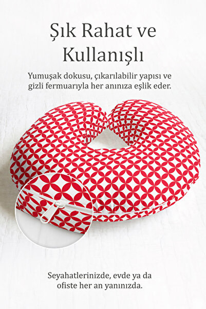 Evimde Bambaşka Geometrijski crveni Sa deznom ergonomski jastuk za vrat - mod...