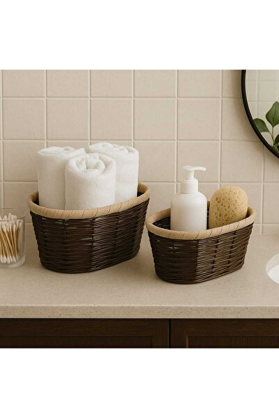 Nevvera Home Hasır Görünümlü Dikdörtgen Banyo ve Düzenleme Sepeti – 2’li Set