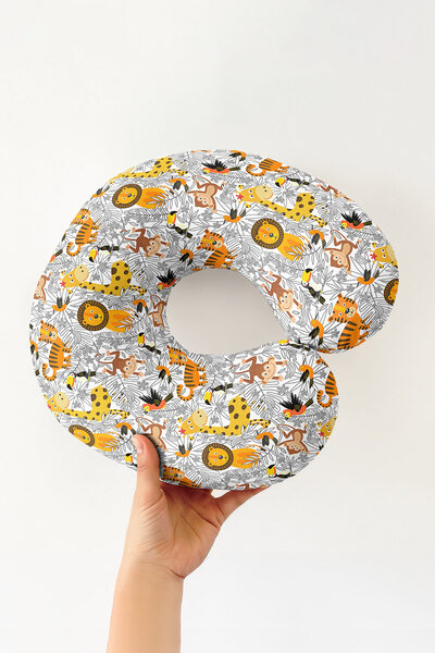 Evimde Bambaşka Pernă de gât din bumbac cu animale drăguțe din pădure - Pernă moale de călătorie galben portocaliu