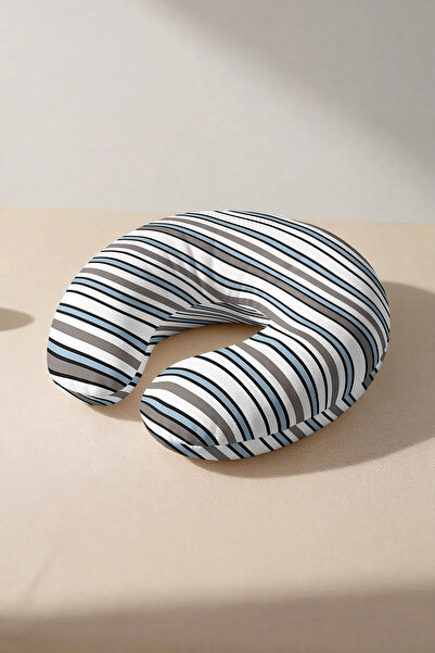 Evimde Bambaşka Pernă pentru gât din bumbac cu dungi - Pernă moale de călător...