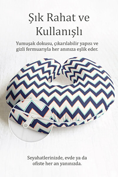 Evimde Bambaşka Cik-cak dezen Ergonomski jastuk za vrat - Moderni mornarsko p...