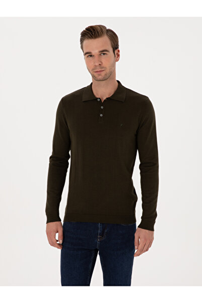 Cacharel Haki Regular Fit Pamuk Karışımlı Polo Yaka Basic Triko Kazak 50318673-VR027