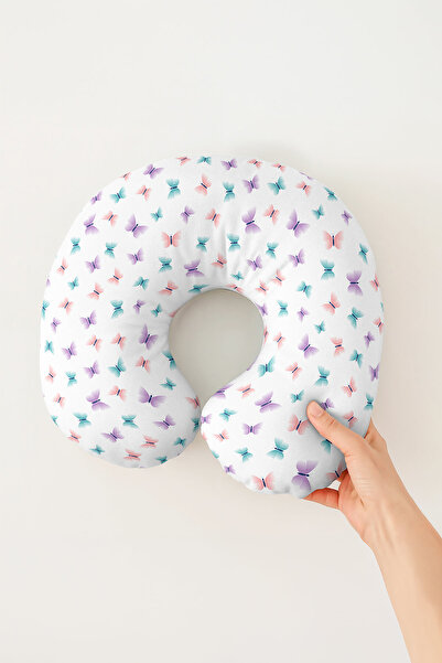 Evimde Bambaşka Pernă pentru gât cu model fluture colorat - Pernă moale de că...