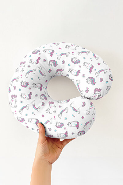 Evimde Bambaşka Pernă pentru gât din bumbac cu tematică unicorn - Pastel Pink...